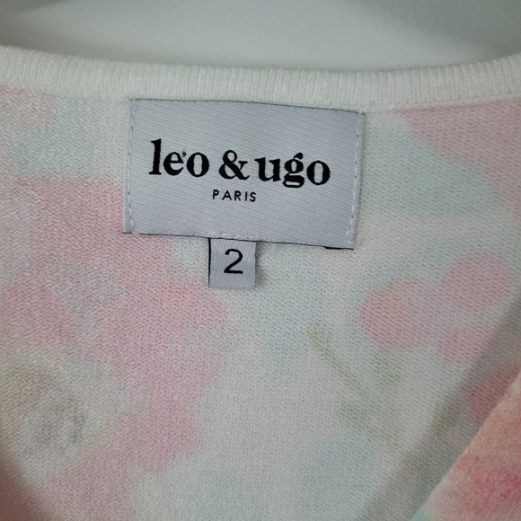 Leo & Ugo Paris Floral Sweater Sz 2 Medium Rhinestone Pastel Coastal Grandma - Picture 2 of 7